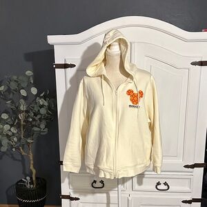 Cream Hoodie with Orange Design